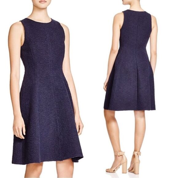 Theory Textured Tweed Fit & Flare Cocktail Dress in dark navy - Picture 1 of 11